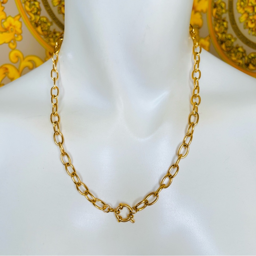 18k yellow gold plated Waterproof stainless Life Saver 18” oval link necklace